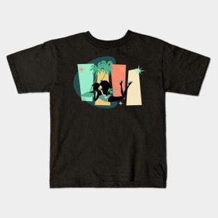 Mod Girl at the Beach - Mid-Century Modern Abstract Kids T-Shirt